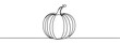 Single continuous line drawing of whole big round healthy organic pumpkin for orchard logo identity. Fresh fall fruitage concept for fruit garden icon. Modern one line draw design vector illustration