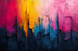 Abstract Contemporary Oil Painting in Black, Pink and Yellow Colors on Canvas Texture Brush Strokes