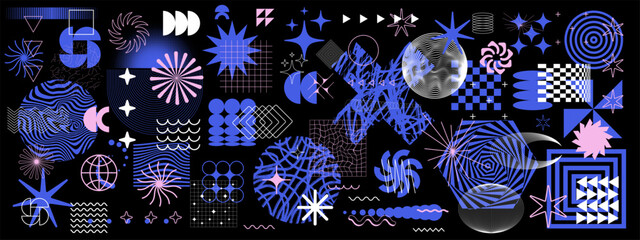 Poster - Cool Brutalist Abstract Geometric Background. Futuristic Shape Geometry Pattern Vector Design. Swiss Design Elements. Y2k Figures.