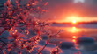 Icy branches against a fiery sunset
