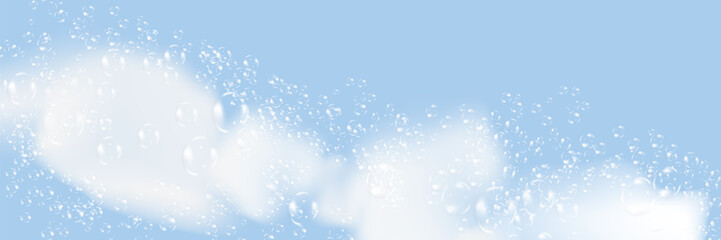 Wall Mural - Bath foam isolated on a light background. Shampoo bubbles texture.Sparkling shampoo and bath lather vector illustration.