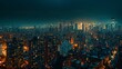 Hyperrealistic manhattan night  city lights and skyscrapers in crisp long exposure panorama