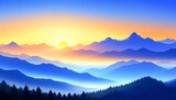 Fototapeta Góry - Digital-Painting-Invigorating-Morning-Sunrise-Over (14)