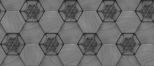 3D Hexagon Made Of Black Painted Wood With Black Grid Decor