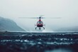 Emergency helicopter landing on rugged terrain for medical evacuation