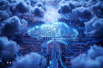 Poster - Computer Circuit Board With Cloud Center