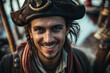 a young adult man is a pirate on a pirate ship, fictional location