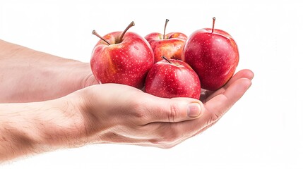 Wall Mural - Red Apples in hand path isolated on white