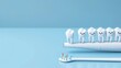 Comical image of teeth gathering on a toothbrush as if they are about to have a strategy meeting about caries prevention, minimalist style --no text, titles --ar 16:9 --quality 0.5 --stylize 0 Job ID