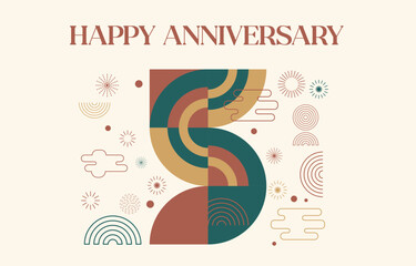 Wall Mural - happy anniversary with geometric numbers in flat color concept