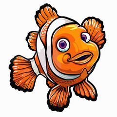 Wall Mural - Clown fish isolated on white background. Cartoon style. Vector illustration.