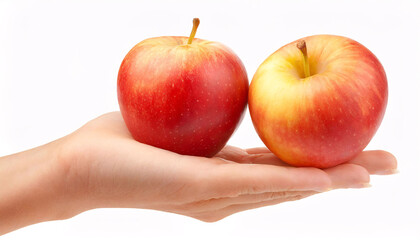 Wall Mural - Red Apples in hand path isolated on white