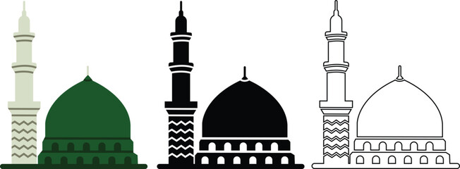 Wall Mural - Medina city holy Concept Minar Prophet Muhammad Mosque Vector Icon set Design, Arab culture and traditions on transparent background, Muslim practices Sign for islamic event, web, print or pictogram