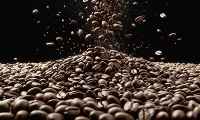 Wall Mural - Coffee beans falling into the air. 3d illustration.