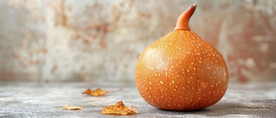 Wall Mural -   A ripe orange rests atop a table near a mound of leaves and a fruit perched beside it