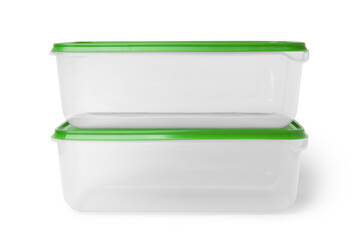 Wall Mural - Empty plastic containers on white background. Food storage