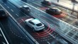 Autonomous car sensor systems for driverless safety, adaptive cruise control, smart transportation technology, 3d rendering