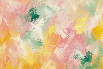  Warm-toned abstract brush strokes in yellow, pink, and aqua on a canvas.