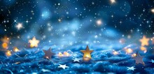 Blue Background With Stars And Bokeh Lights, Stars, Blue, White Stars, Shiny Light Generative AI