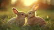 Golden Embrace: Two Rabbits in Love under the Setting Sun