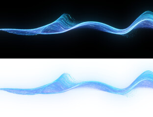 Poster - a dynamic, curving line of light blue particles flows, evoking a sense of technological motion and c