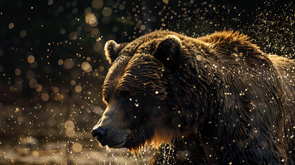 Poster - a majestic grizzly bear in the midst of splashing water