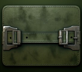 Poster - A close up of a green leather case with two metal buckles. Generative AI.