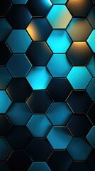 Sticker - A blue and black background with hexagonal tiles. Generative AI.