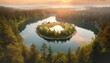 concept depicting the self renewing processes of nature and new life in general in the form of an embryo shaped lake in the middle of a pristine forest 3d rendering