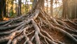 close up of intertwined tree roots in a forest representing the interconnectedness and unity of nature