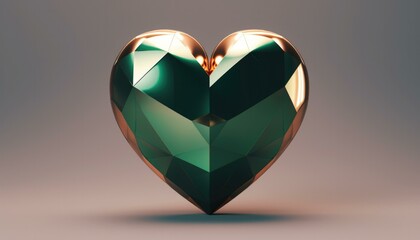 Poster - A green heart shaped object with a gold rim. Generative AI.