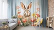 Easter-themed window curtains with bunny prints
