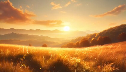 Sticker - autumn landscape with grassland orange view of sunset concept art scenery book illustration video game scene serious digital painting cg artwork background generative ai