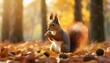 a squirrel in the autumn forest a squirrel in nature in an autumn park cute squirrel gnawing on nuts 3d rendering