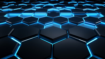 Wall Mural - Digital Blue Hexagons with Neon Edges for Technology-Themed Background