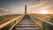stairs towards the lighthouse of the frisian island of vlieland the frisian islands also known as the wadden islands or wadden sea islands form an archipelago at the eastern edge of the north sea