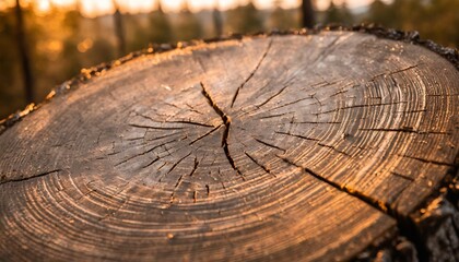 Poster - saw cut texture with annual rings and cracks old tree stump as background