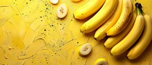   A Group Of Bananas Rests Atop A Yellow Table Alongside Sliced Bananas