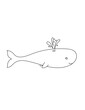 Happy Whale Coloring Page for Print. Underwater animals and Ocean Life Creatures.