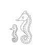 Sea Horses Coloring Page for Print. Underwater animals and Ocean Life Creatures.