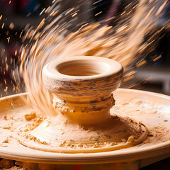 Sticker - Close-up of a potters wheel in motion.