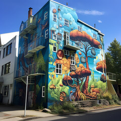 Canvas Print - Quirky street art mural on an urban building.