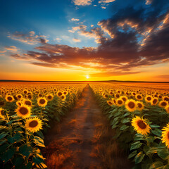 Sticker - Sunflower field stretching to the horizon.