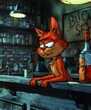 Funny Cat Bartender: Dive Bar Scene Illustration for Card Design