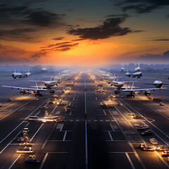 Canvas Print - Time-lapse of a busy airport runway.