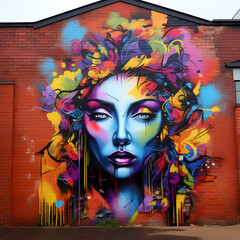 Canvas Print - Vibrant street art on an old brick wall. 