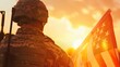 soldier with the USA flag at a sunset in a desert in high resolution and high quality. patriotism concept,soldier,war,man,desert,helmet