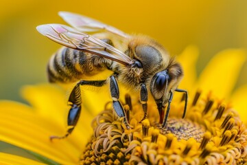 Wall Mural - A bee is on a yellow flower