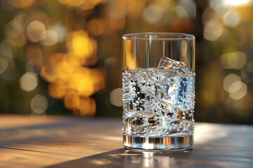 A glass of water with ice cubes in it