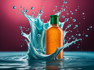 Nourish hair with shampoo or lotion mockup in water splash design.